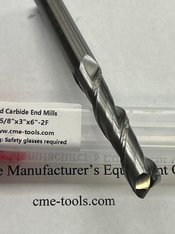 5/8" Solid Carbide Long Square End Mill, 2 Flute,  5/8x3x6” #1006-58L600-F2