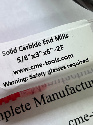 5/8" Solid Carbide Long Square End Mill, 2 Flute,  5/8x3x6” #1006-58L600-F2